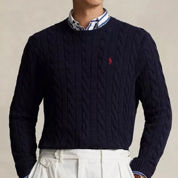 Polo Ralph Lauren Navy Crewneck Sweater Men's XL Cable Knit NWT Old Money - Picture 1 of 10